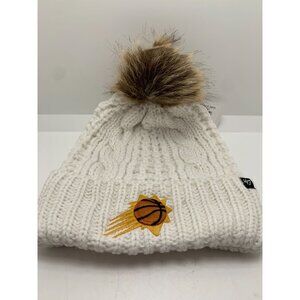 Phoenix Suns Womens White Knit Pom Beanie By 47 Brand With Faux Fur Pom & Embroi